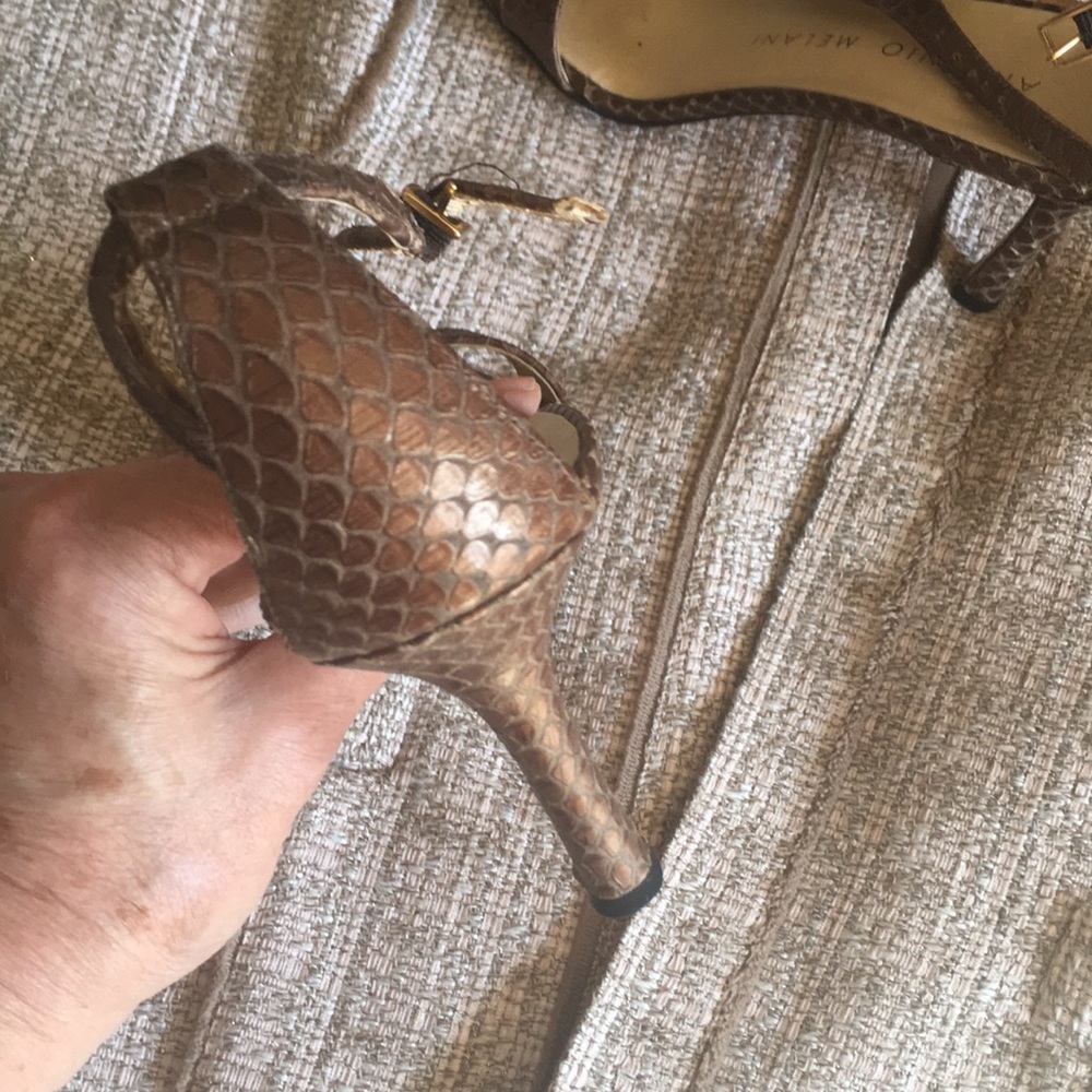 Antonio Melani Shoes Size 8.5 Strappy Sandals Bronze Snakeskin leather EUC - Picture 4 of 8